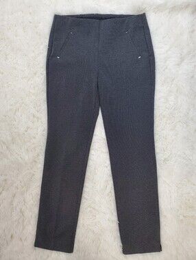 Chico's Size 8R Black Patterned Pull On Stretch Pants With Faux Pockets